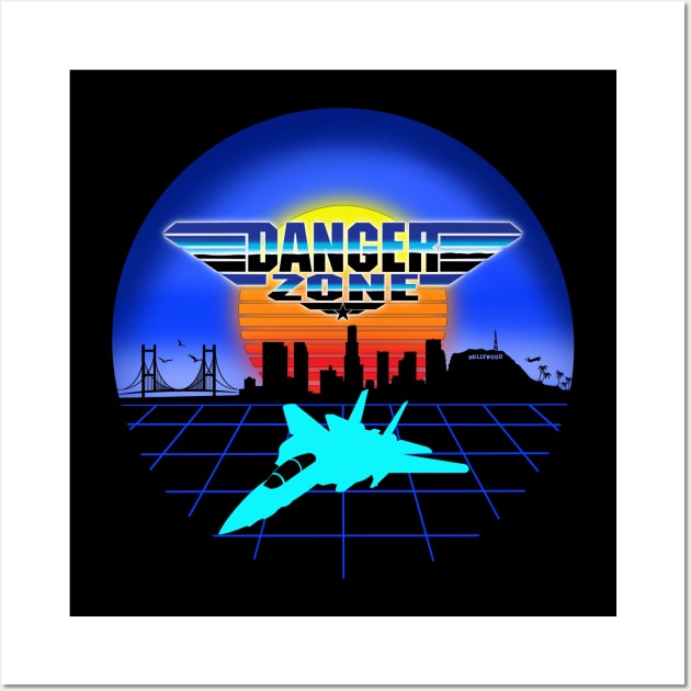 Danger Zone 80s Retro Neon Top Gun Maverick Logo Parody Rooster Sunset Skyline Wall Art by ArtIzMuzikForTheEyez